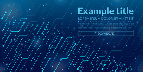 Digital abstract circuit board on a glowing blue technological background. Circuit board with connected lines and dots. Technological background with a navy blue gradient. AI innovation concept. 