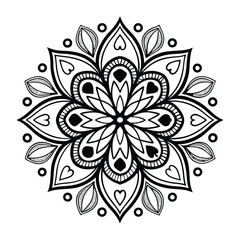 Black complex doodle mandala on a transparent background, for printable coloring.