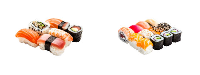 Japanese sushi set, sashimi, nigiri, maki variety, cuisine, cut out transparent