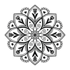 Fototapeta premium Black complex doodle mandala on a transparent background, for printable coloring.
