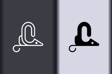 Vector rat, mouse minimal flat icon simple concept design. Curve line and object shape creative logo design isolated on background.