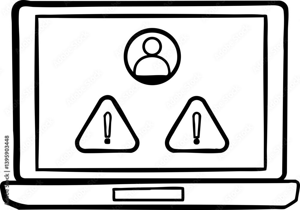 Fototapete a laptop screen displaying a user icon with two alert triangles, suggesting a warning or error relat