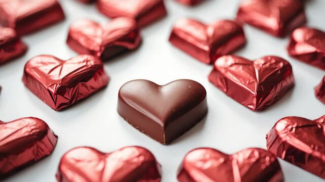 Love and relationship theme - detailed view of heart-shaped chocolate treats