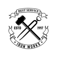 blacksmith, iron works labels, badges and design elements. Iron works emblems.
