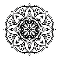 Black complex doodle mandala on a transparent background, for printable coloring.