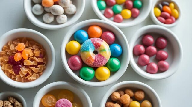 Ceramic bowls filled with a variety of traditional Indian mouth fresheners, selective focus