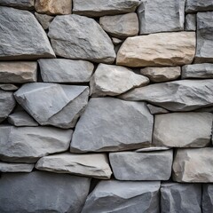 Varied stone sizes on a textured gray stone siding background
