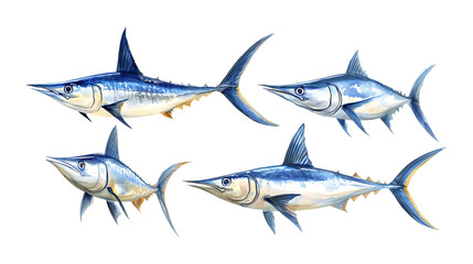 Obraz premium Pack Swordfish Set in Different Poses on Transparent Background for Seafood, Marine, and Culinary-Themed Designs