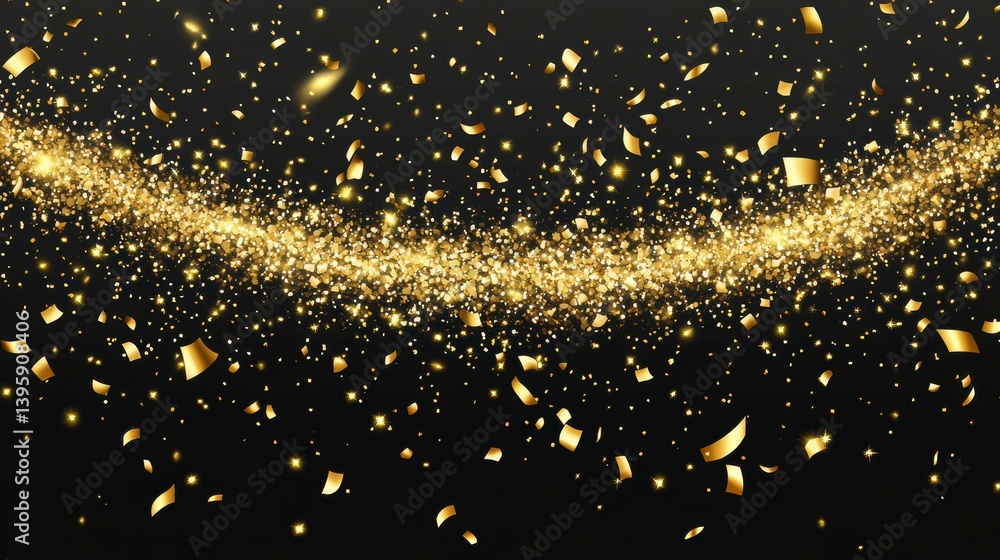 Canvas Prints golden confetti and sparkles swirl on black background.