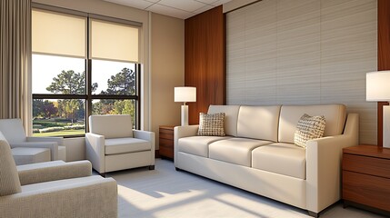 Modern Living Room Interior with Comfortable Seating, Natural Light, and Neutral Color Palette Design for Relaxation.