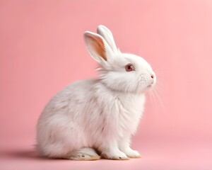 Obraz premium white rabbit on light pink background
