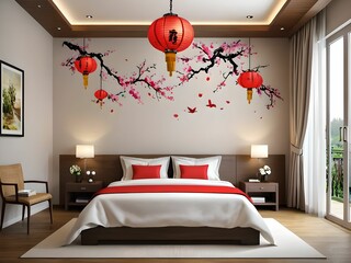 Wallpaper depicting a bedroom. A soothing and harmonious ensemble.