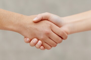 close-up of two diverse hands shaking in minimalist setting with ample copy space embodying international cooperation