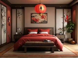 Wallpaper depicting a bedroom. A soothing and harmonious ensemble.