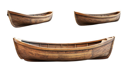 Pack Wooden Boat Set in Different Poses Against Transparent Background for Marine Illustrations, Nautical Branding, or Travel Promotions