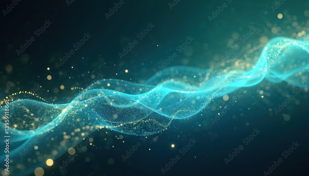 Leinwandbilder abstract digital background with glowing light blue and green lines. data particles flowing in the a