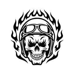 Black and White Skull Flames and Chain Silhouette Illustration, Horror Halloween Sign