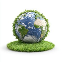 Earth Globe Surrounded by Lush Green Grass and Foliage