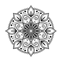 Black complex doodle mandala on a transparent background, for printable coloring.