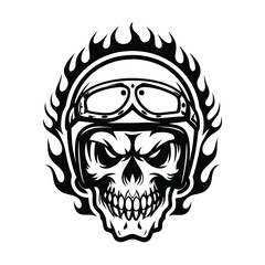 Black and White Skull Flames and Chain Silhouette Illustration, Horror Halloween Sign