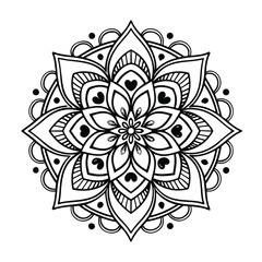Fototapeta premium Black complex doodle mandala on a transparent background, for printable coloring.