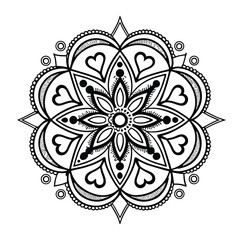 Black complex doodle mandala on a transparent background, for printable coloring.