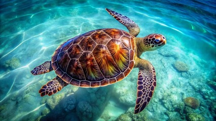 Obraz premium Isolated Sea Turtle Aerial Drone Shot - Aquatic Animal Wildlife Photography