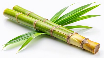 Fototapeta premium Isolated Sugarcane Stalk, Panoramic View, White Background, Sweet Harvest