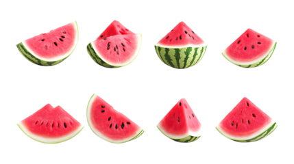 Pack Watermelon Fruit Set in Different Poses Against Transparent Background for Food Illustrations, Summer Promotions, or Healthy Lifestyle Branding