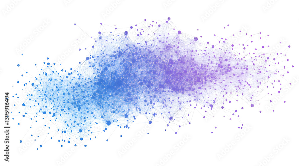Poster vector abstract blue and purple neural network or brain with connected dots on a white background.