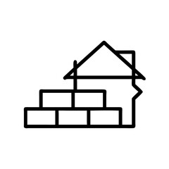  Vector icon of a wooden house under construction with scaffolding representing building progress against a white background