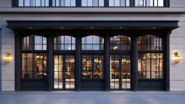 Elegant Storefront Design: Black and Gold Accents