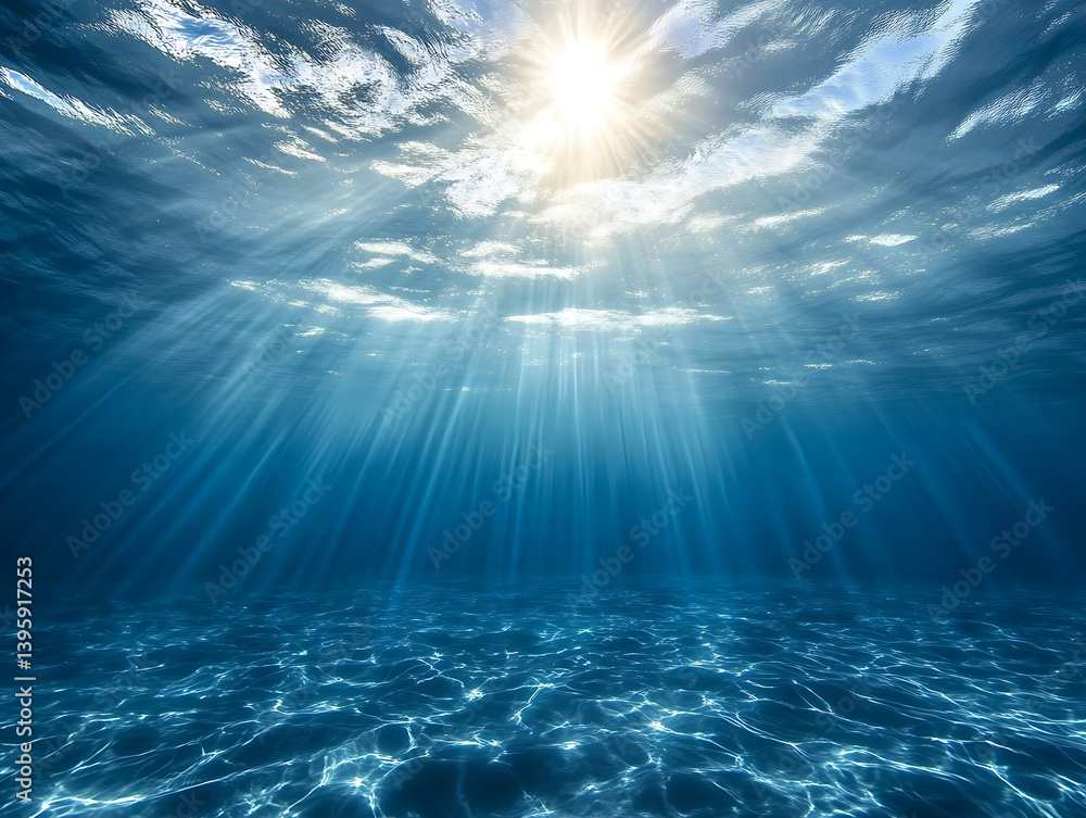 Poster underwater view of the ocean surface with sunlight filtering through, creating a serene and tranquil