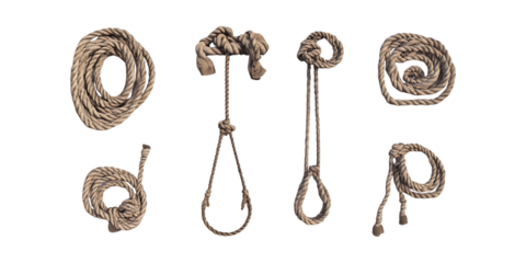 Pack Rope Set in Different Poses Against Transparent Background for Nautical Design, Construction Illustration, or Outdoor Graphics