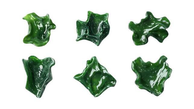 Pack Spirulina Set in Different Poses Against Transparent Background for Superfood, Wellness, or Health Supplement Branding