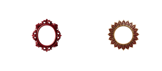 Round frames, floral design, red and gold colors, ornate details, cut out transparent