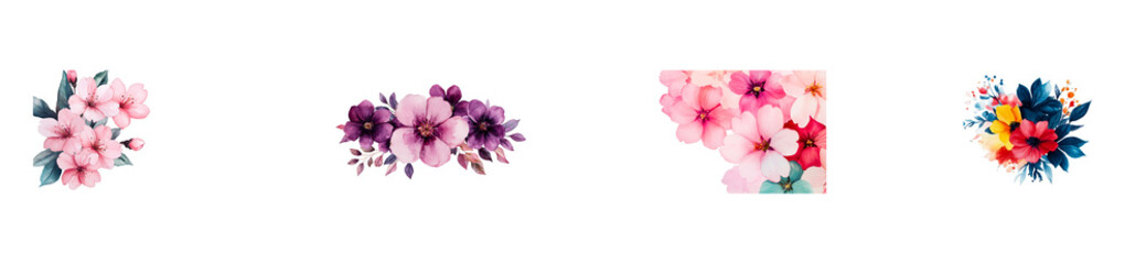 Floral watercolor arrangements, blossom decor element, isolated, cut out transparent