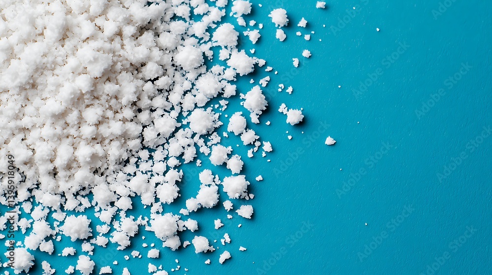 Poster White Granules Texture Against Azure Background, Capturing Contrast and Minimalism in a Mesmerizing and Visually Appealing Composition.