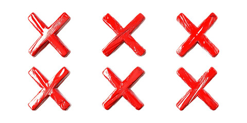 Obraz premium Pack Red X Mark Symbol Set in Different Poses Against Transparent Background for Warning Signs, UI Design, or Error Indicators