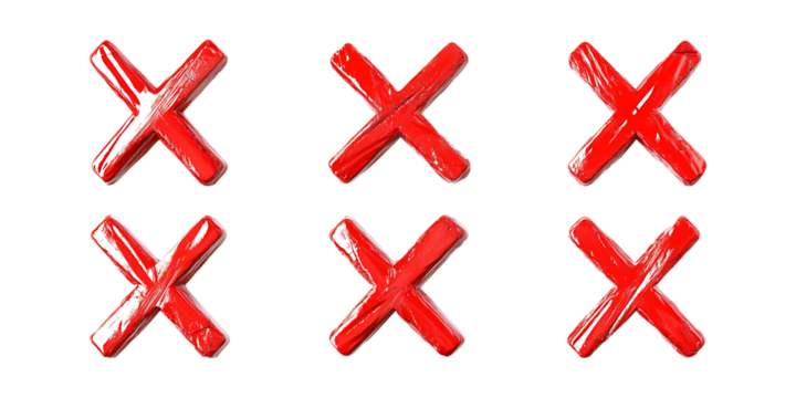 Pack Red X Mark Symbol Set in Different Poses Against Transparent Background for Warning Signs, UI Design, or Error Indicators