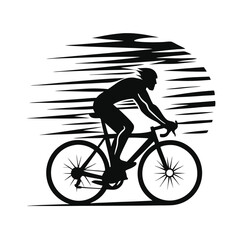 Fototapeta premium Cyclist Riding Bicycle Silhouette with Motion Trails, Black and White Minimalist Design