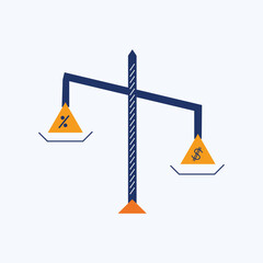 Percent and money scales icon. Salary and benefit balance concept. Vector