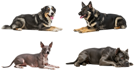 Dogs Lying Down Together on Isolated White Background