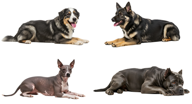 Dogs Lying Down Together on Isolated White Background