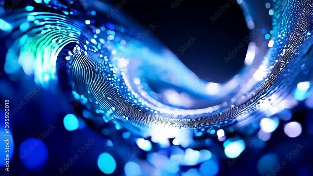 Poster flowing light and data stream abstract blue background visualization