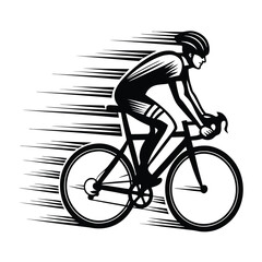 Cyclist Riding Bicycle Silhouette with Motion Trails, Black and White Minimalist Design