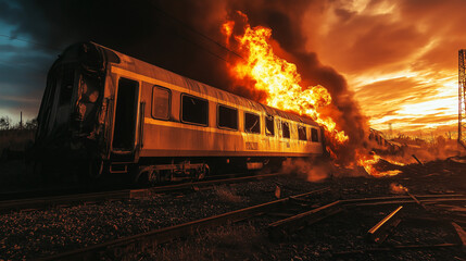 Burning Train at Sunset
