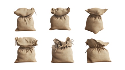 Pack Sandbag Set in Different Poses Against Transparent Background for Military Design, Construction Illustration, or Flood Protection Graphics