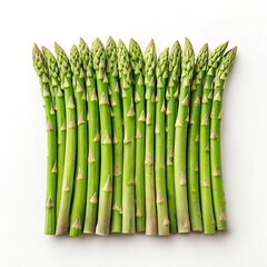 Fresh Asparagus Spears Top Down on White Background