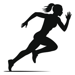 Silhouette of a Woman Running, Ideal for Sports Photography/A dynamic silhouette of a woman in a running pose.